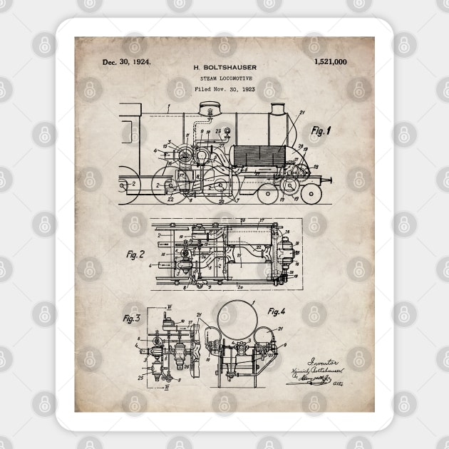 Steam Train Patent - Steam Locomotive Art - Antique Sticker by patentpress